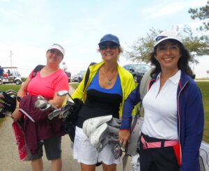 JEAN SEEGERS –PHOTO, The Herald Amy Resenbeck (City of Loves Park), Beth Mead (CEANCI) and Michelle Ahr (Seipert & Co.) were ready to hit the course during the Stateline Chamber Golf Play Day held at Ledges Golf Course, Sept. 16. 