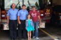 SUBMITTED PHOTO Belvidere Daily Republican
	Hayden Angelico and her father came to visit Firefighters Chad Cunningham and Todd Winnie who were the first on the scene when Hayden needed help.