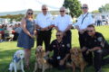ANNE EICKSTADT PHOTO Belvidere Republican
	National Night Out at the Four Seasons community in Belvidere. [L-R] Standing: State’s Attorney Tricia Smith, Sheriff Dave Ernest, Mayor Mike Chamberlain, Police Chief Shane Woody; Front Row: Comfort Dogs Samson and Kye with DC Matt Wallace, and Comfort Dog Bekah with Officer Tim Blankenship.
