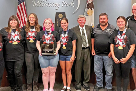 COURTESY PHOTO The Journal
	The Harlem High School national bowling champs team members were honored July 1 at the Machesney Park village board meeting!