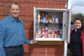 PHOTO COURTESY OF CHRISTINE SCHWEITZ The Gazette
	Winnebago’s First Presbyterian Church offers a “micropantry” for the community when they are in need. It is always available. Pictured with the small pantry are elder Terry Schweitz (left), who installed it for the church, and Pastor Lisa Lopez-Meyer.