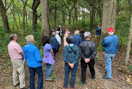 PHOTO COURTESY ROB CLARK The Journal
	Alan Branhagen leads a walk at the Lind-McGeachie Preserve in 2023. This year’s OAKtober Hike will take place at this preserve on Saturday, Oct. 26. Please register for the event.