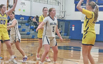 TRENTEN SCHEIDEGGER PHOTO The Gazette
	Micayla Peterson defends near the three-point line.