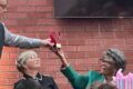 MARGARET DOWNING PHOTO The Journal
	Loves Park Mayor Greg Jury is shown presenting Marie with a glass heart for her service to the City of Loves Park. The glass heart: "Loves Park, the City with a Heart."